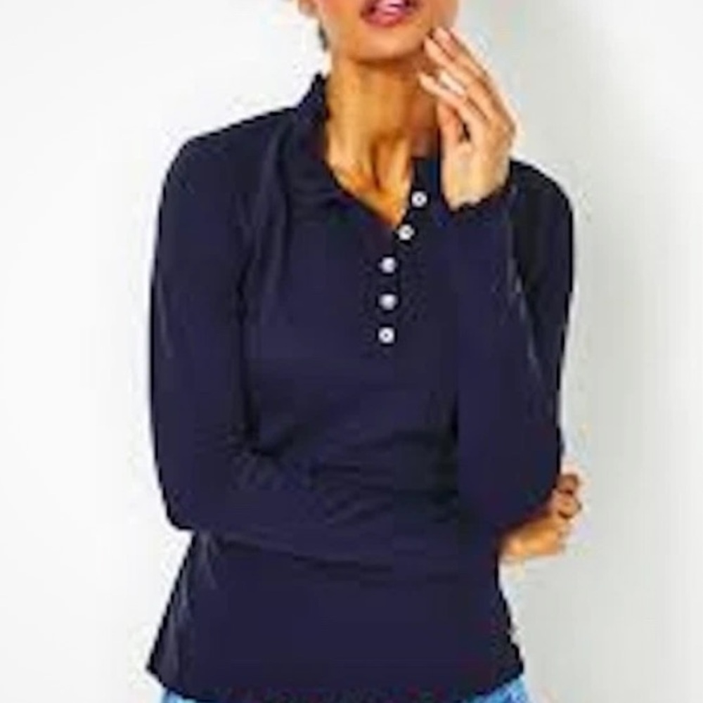 Lilly Pulitzer Hutton Long Sleeve Luxletic Polo Shirt XS True Navy